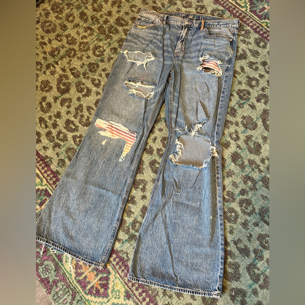 AEO Strigid Baggy Flare, Pride Edition with Colorful Detailing - Size 10